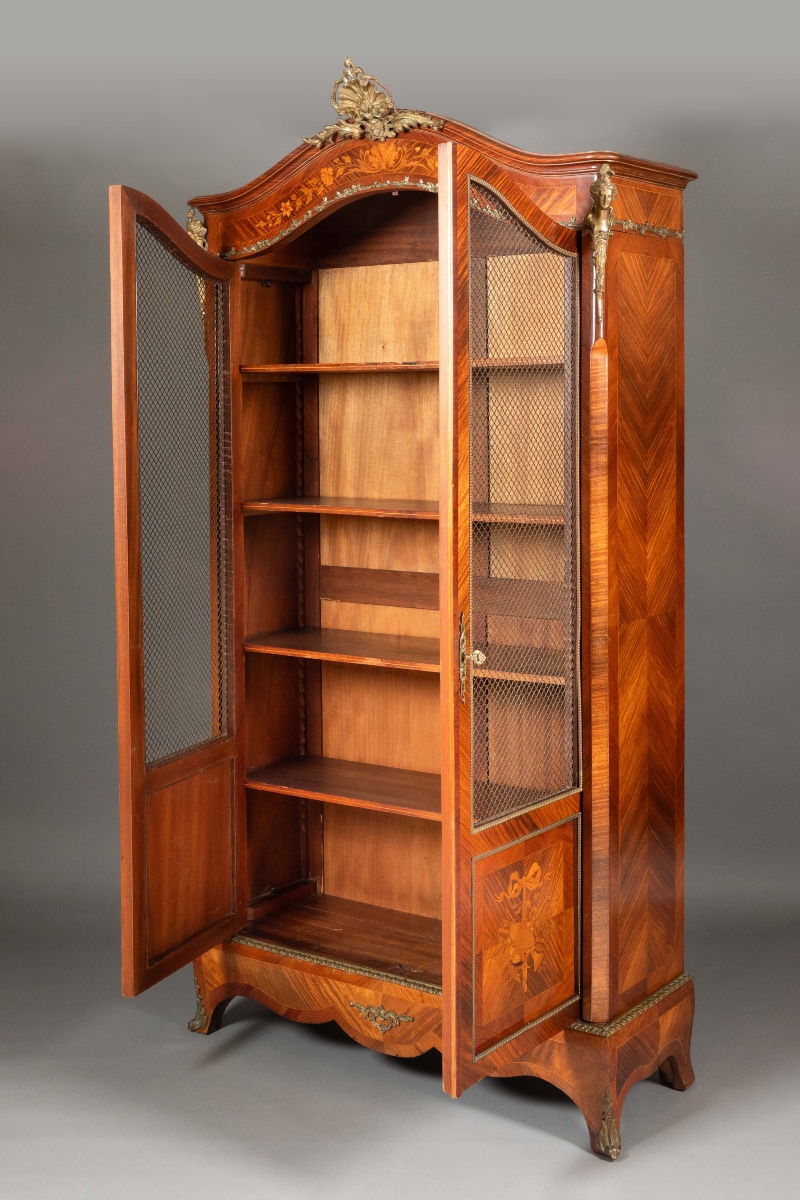 Large Napoleon III Display Case With Marquetry, -photo-8