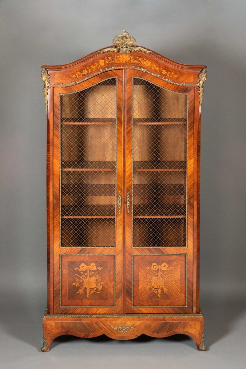 Large Napoleon III Display Case With Marquetry, 