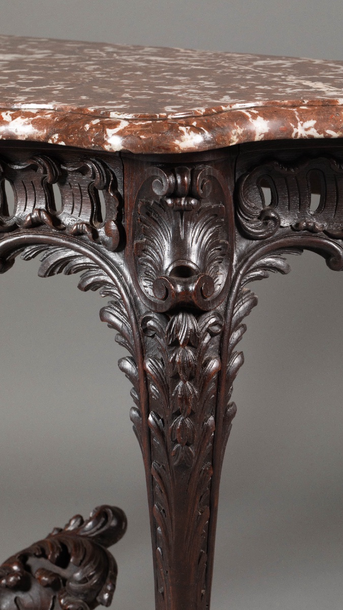 Console Louis XV en bois de chêne et marbre rouge.-photo-3
