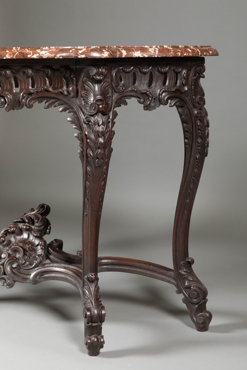 Console Louis XV en bois de chêne et marbre rouge.-photo-7