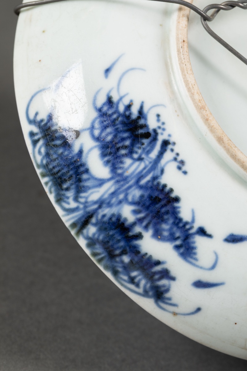 Assiette en porcelaine de Chine bleu et blanc à décor de dragons et motifs floraux-photo-5