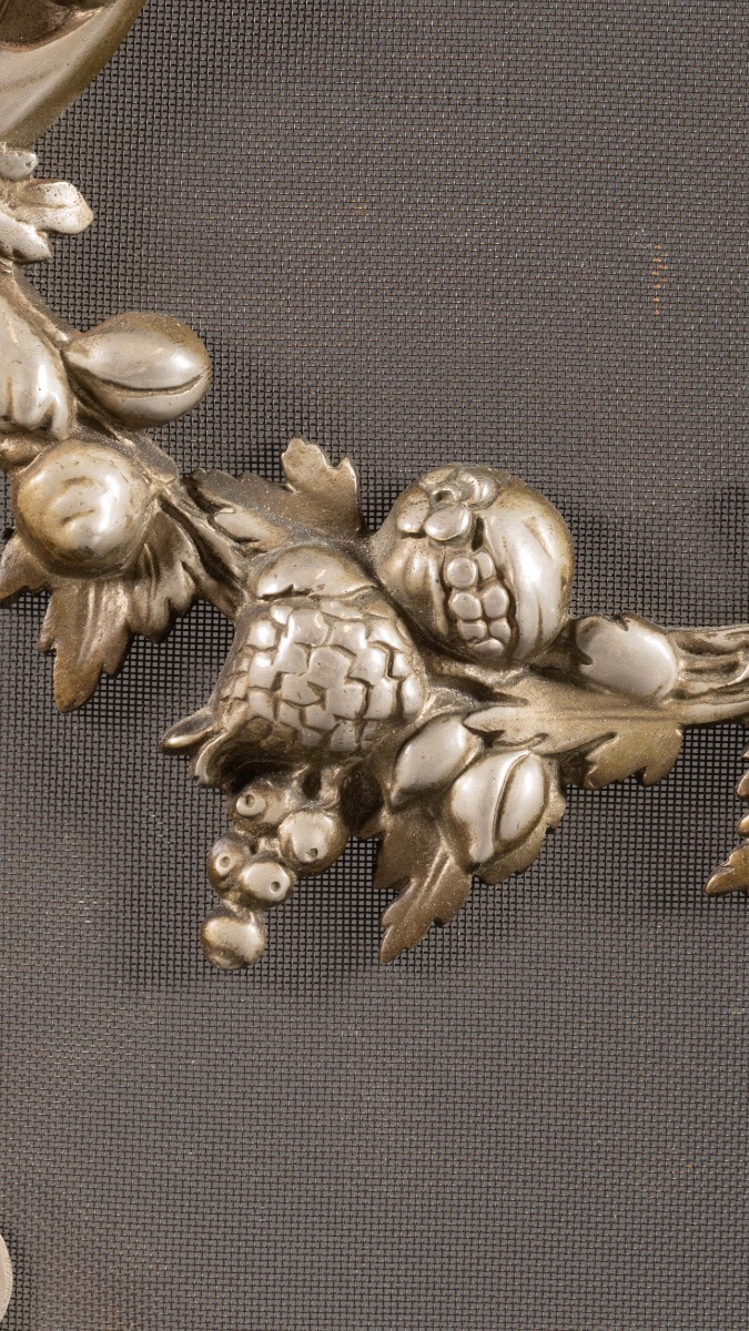 Élégant écran de cheminée, pare-feu en bronze argenté, de style Louis XVI, époque XIXᵉ siècle.-photo-2