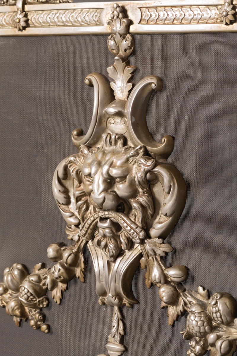 Élégant écran de cheminée, pare-feu en bronze argenté, de style Louis XVI, époque XIXᵉ siècle.-photo-6