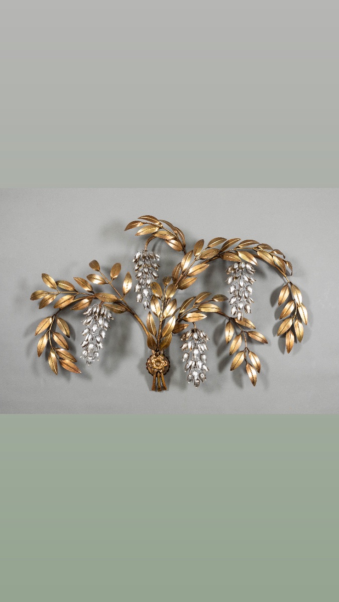 Hans Kögl – Pair Of Very Large Floral Wall Sconces In Gold And Silver-plated Metal, Circa 1960–1970-photo-3