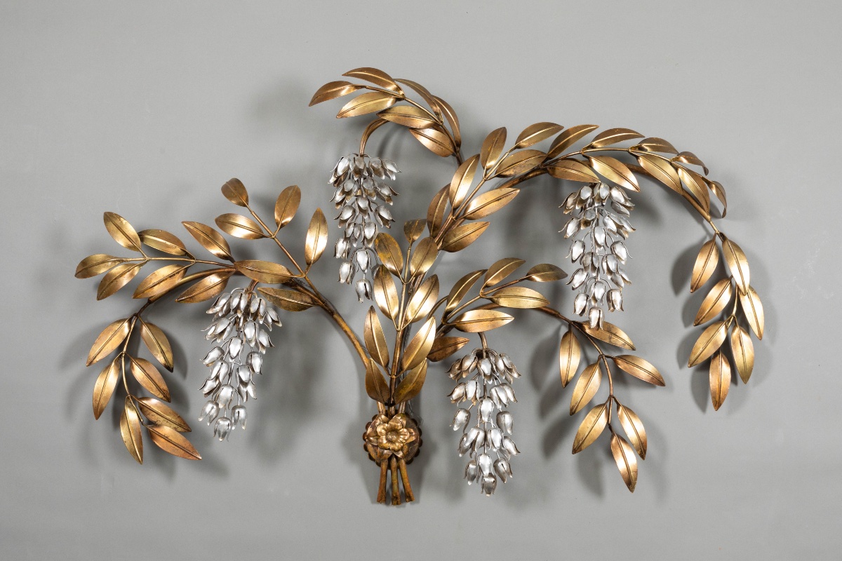 Hans Kögl – Pair Of Very Large Floral Wall Sconces In Gold And Silver-plated Metal, Circa 1960–1970-photo-4