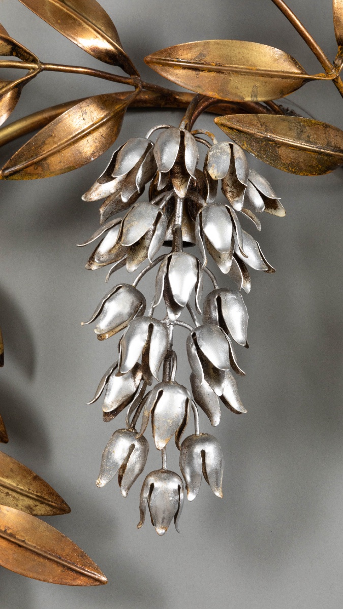 Hans Kögl – Pair Of Very Large Floral Wall Sconces In Gold And Silver-plated Metal, Circa 1960–1970-photo-1