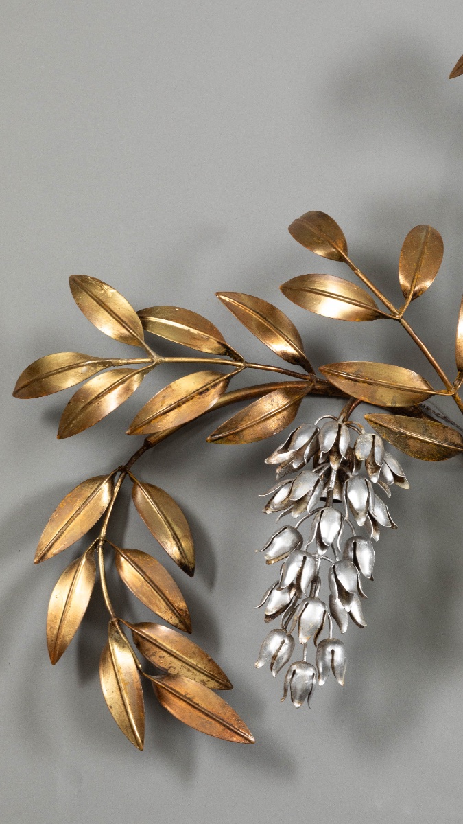 Hans Kögl – Pair Of Very Large Floral Wall Sconces In Gold And Silver-plated Metal, Circa 1960–1970-photo-2