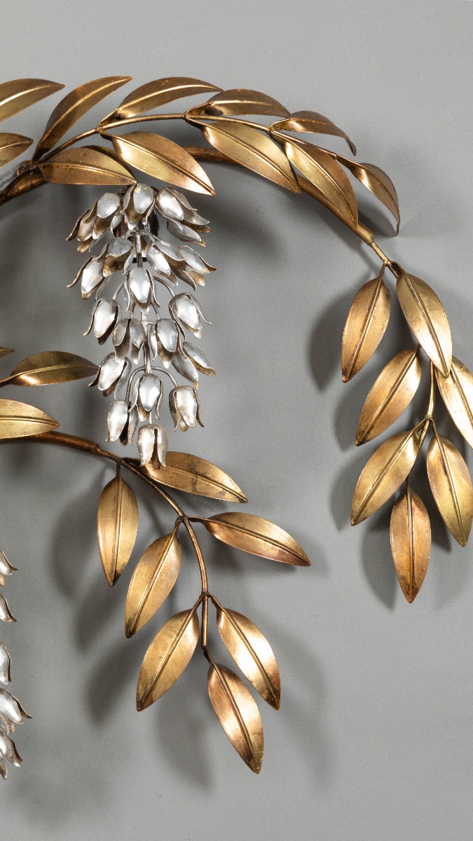 Hans Kögl – Pair Of Very Large Floral Wall Sconces In Gold And Silver-plated Metal, Circa 1960–1970-photo-3