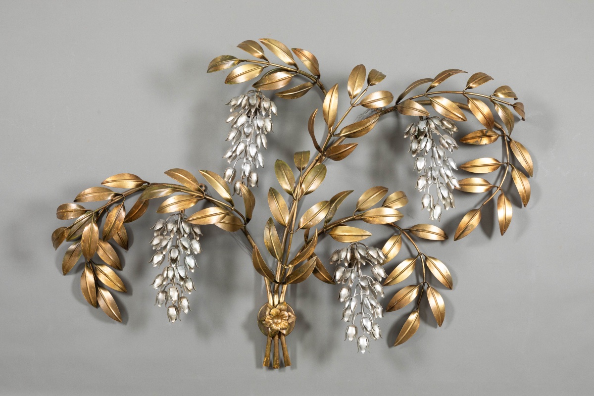 Hans Kögl – Pair Of Very Large Floral Wall Sconces In Gold And Silver-plated Metal, Circa 1960–1970-photo-6