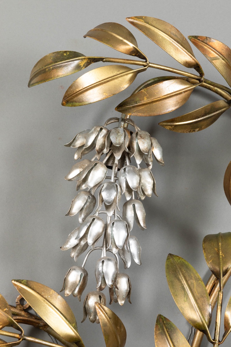 Hans Kögl – Pair Of Very Large Floral Wall Sconces In Gold And Silver-plated Metal, Circa 1960–1970-photo-7