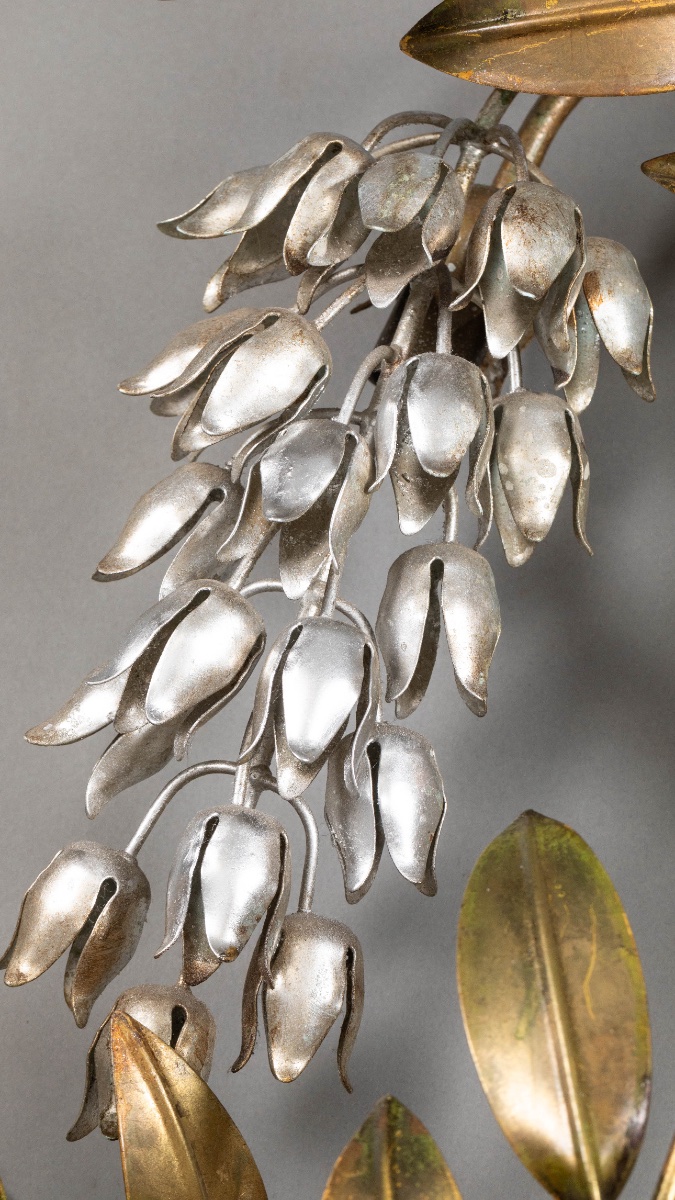 Hans Kögl – Pair Of Very Large Floral Wall Sconces In Gold And Silver-plated Metal, Circa 1960–1970-photo-8