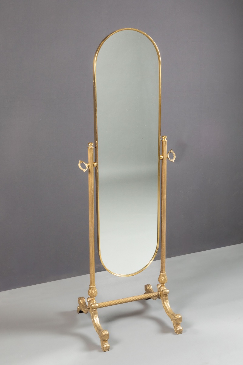Swiveling Full-length Mirror In The Neoclassical Style, Mid-20th Century 