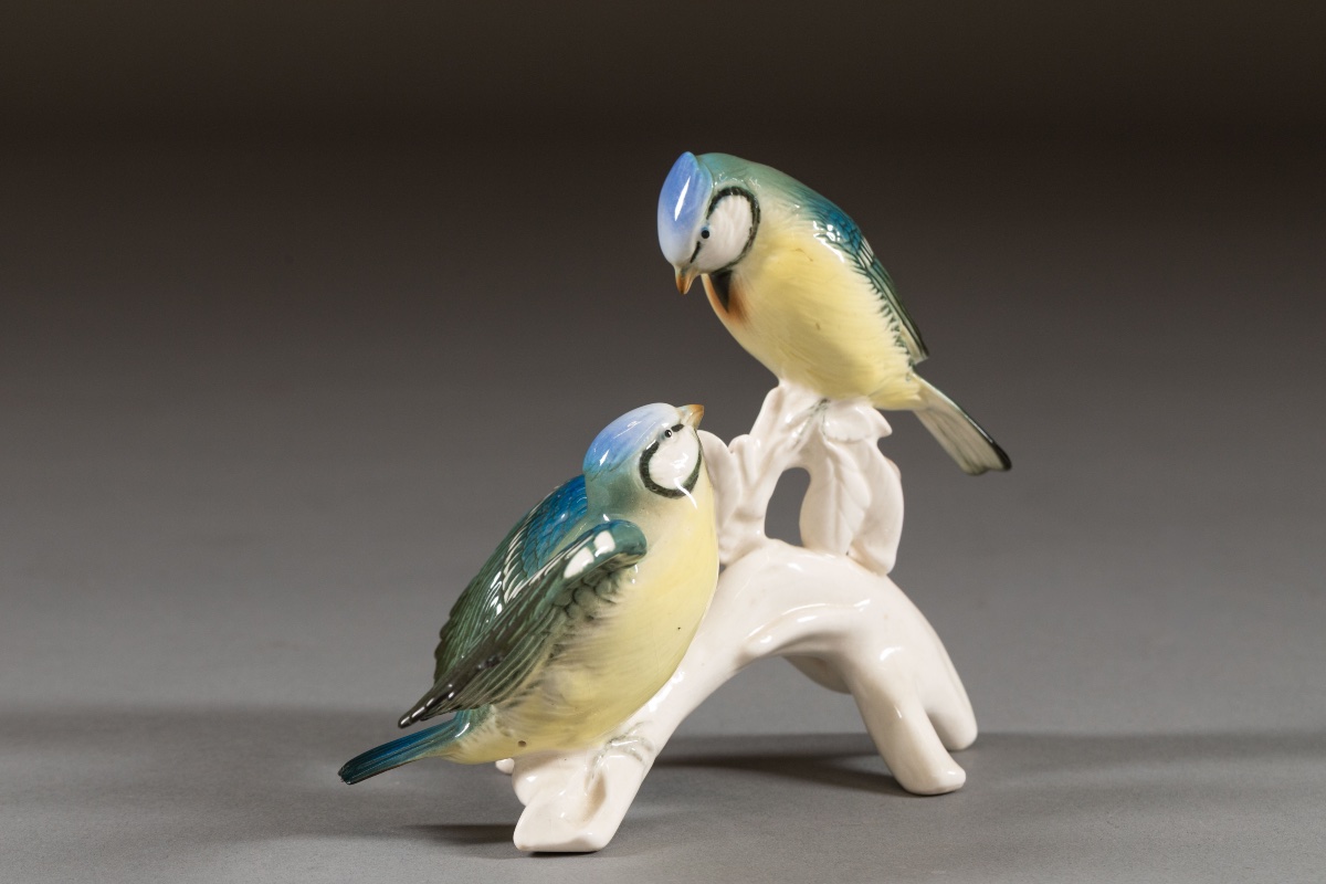 Saxon Porcelain Set - Pair Of Blue Tits - Karl Ens Volkstedt-photo-2