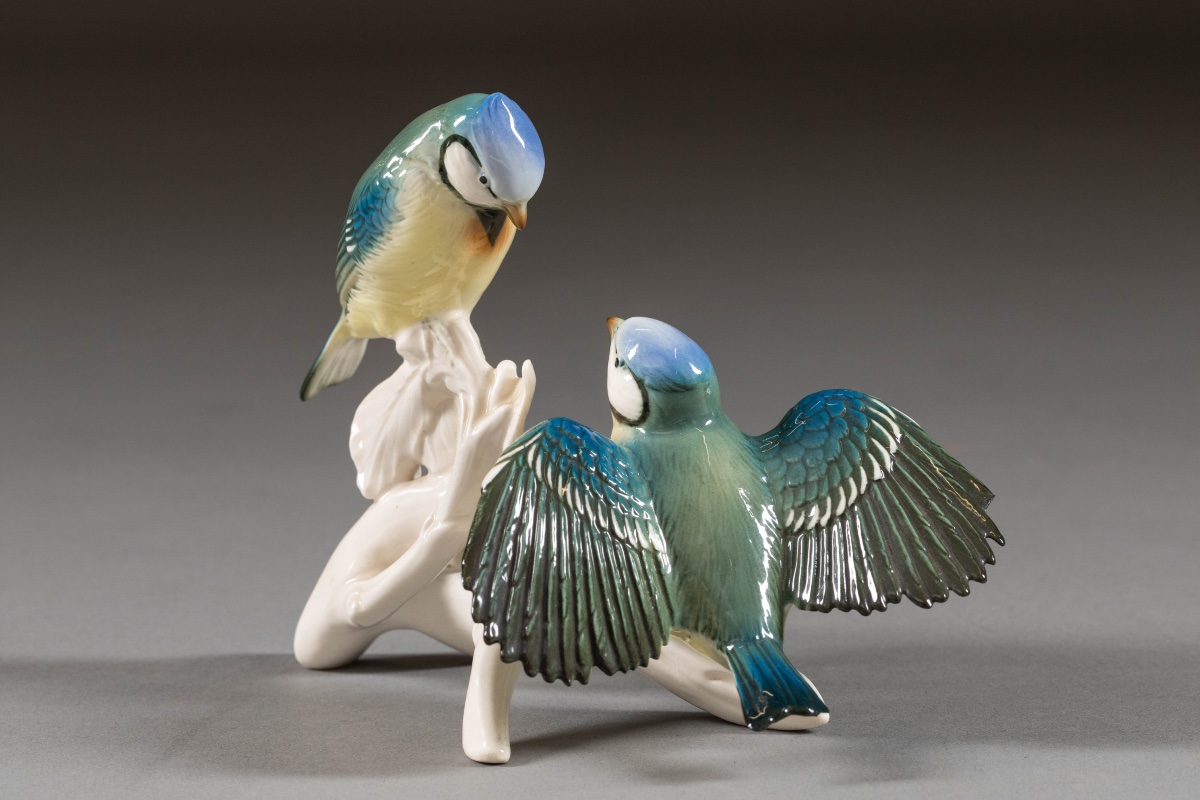 Saxon Porcelain Set - Pair Of Blue Tits - Karl Ens Volkstedt-photo-3