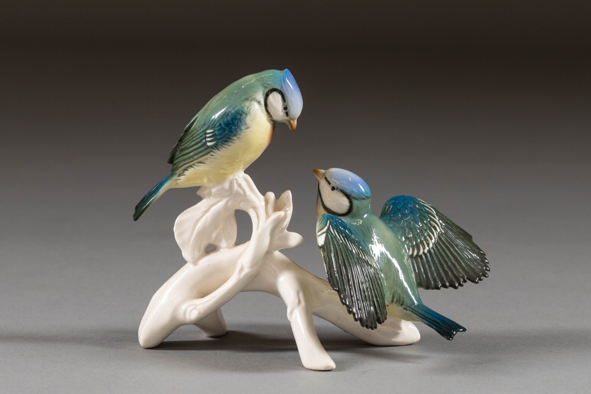 Saxon Porcelain Set - Pair Of Blue Tits - Karl Ens Volkstedt-photo-4