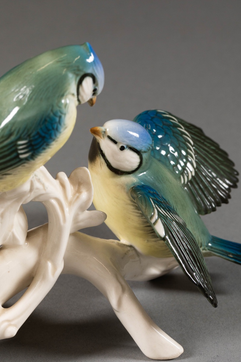 Saxon Porcelain Set - Pair Of Blue Tits - Karl Ens Volkstedt-photo-1