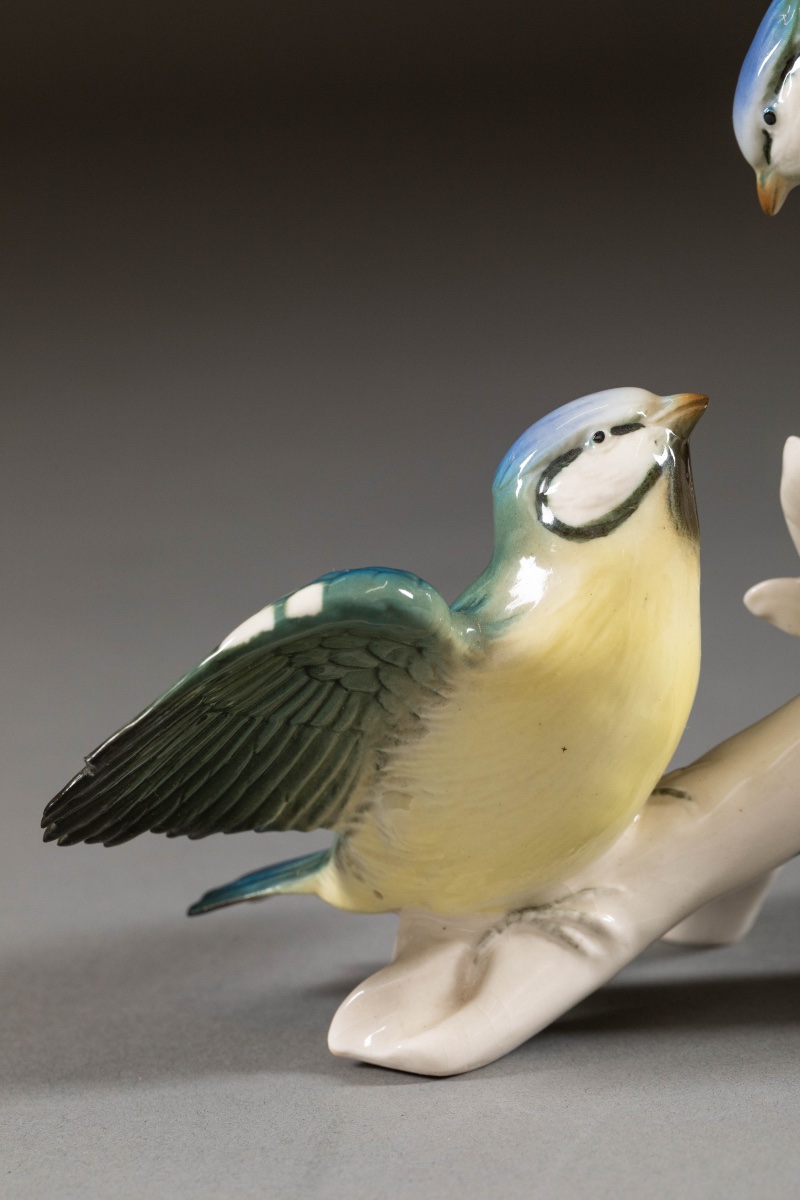 Saxon Porcelain Set - Pair Of Blue Tits - Karl Ens Volkstedt-photo-2