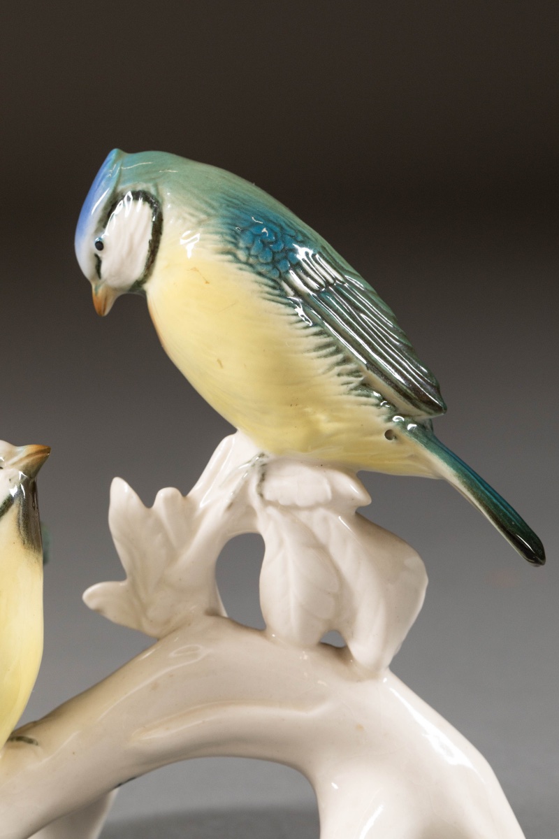 Saxon Porcelain Set - Pair Of Blue Tits - Karl Ens Volkstedt-photo-3