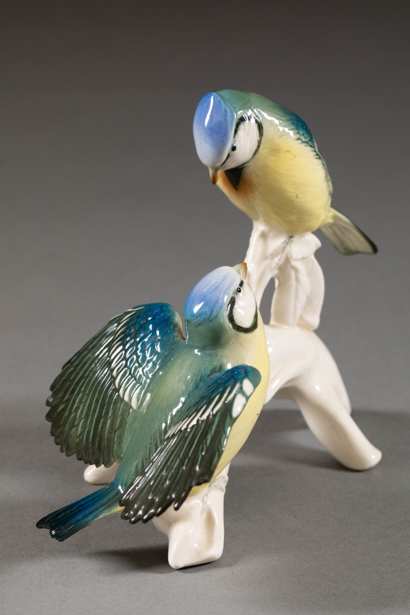 Saxon Porcelain Set - Pair Of Blue Tits - Karl Ens Volkstedt-photo-4