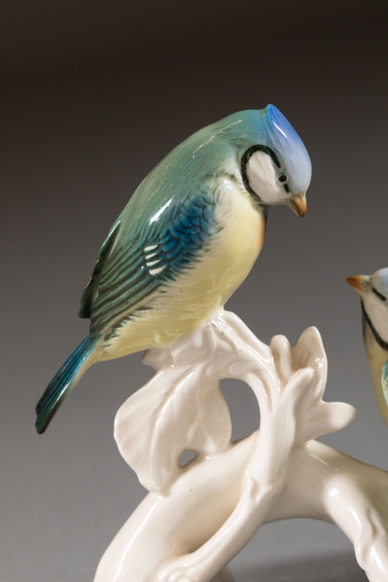 Saxon Porcelain Set - Pair Of Blue Tits - Karl Ens Volkstedt-photo-5
