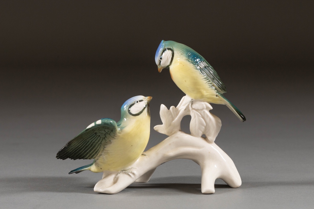 Saxon Porcelain Set - Pair Of Blue Tits - Karl Ens Volkstedt
