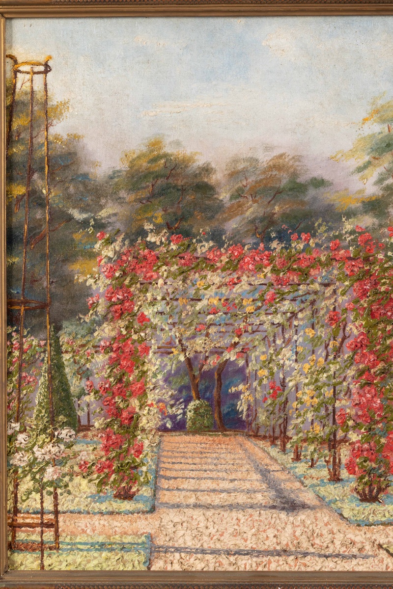 F. Margotin – Flower Garden And Rose Garden, Oil On Canvas, First Half Of The 20th Century-photo-2