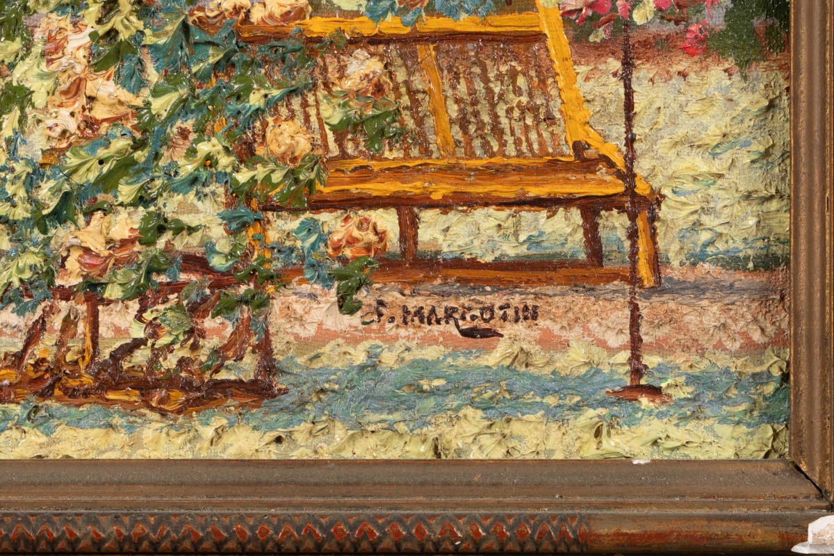 F. Margotin – Flower Garden And Rose Garden, Oil On Canvas, First Half Of The 20th Century-photo-3