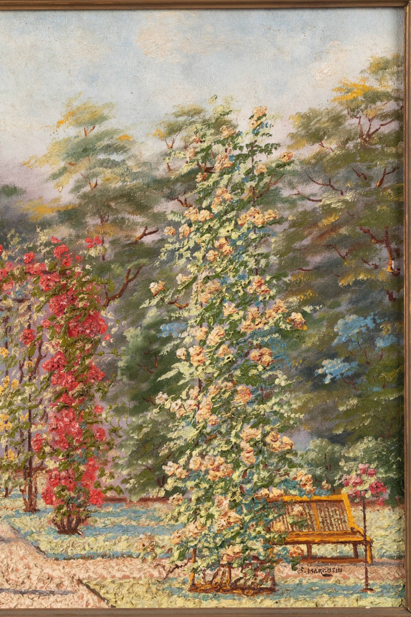 F. Margotin – Flower Garden And Rose Garden, Oil On Canvas, First Half Of The 20th Century-photo-1