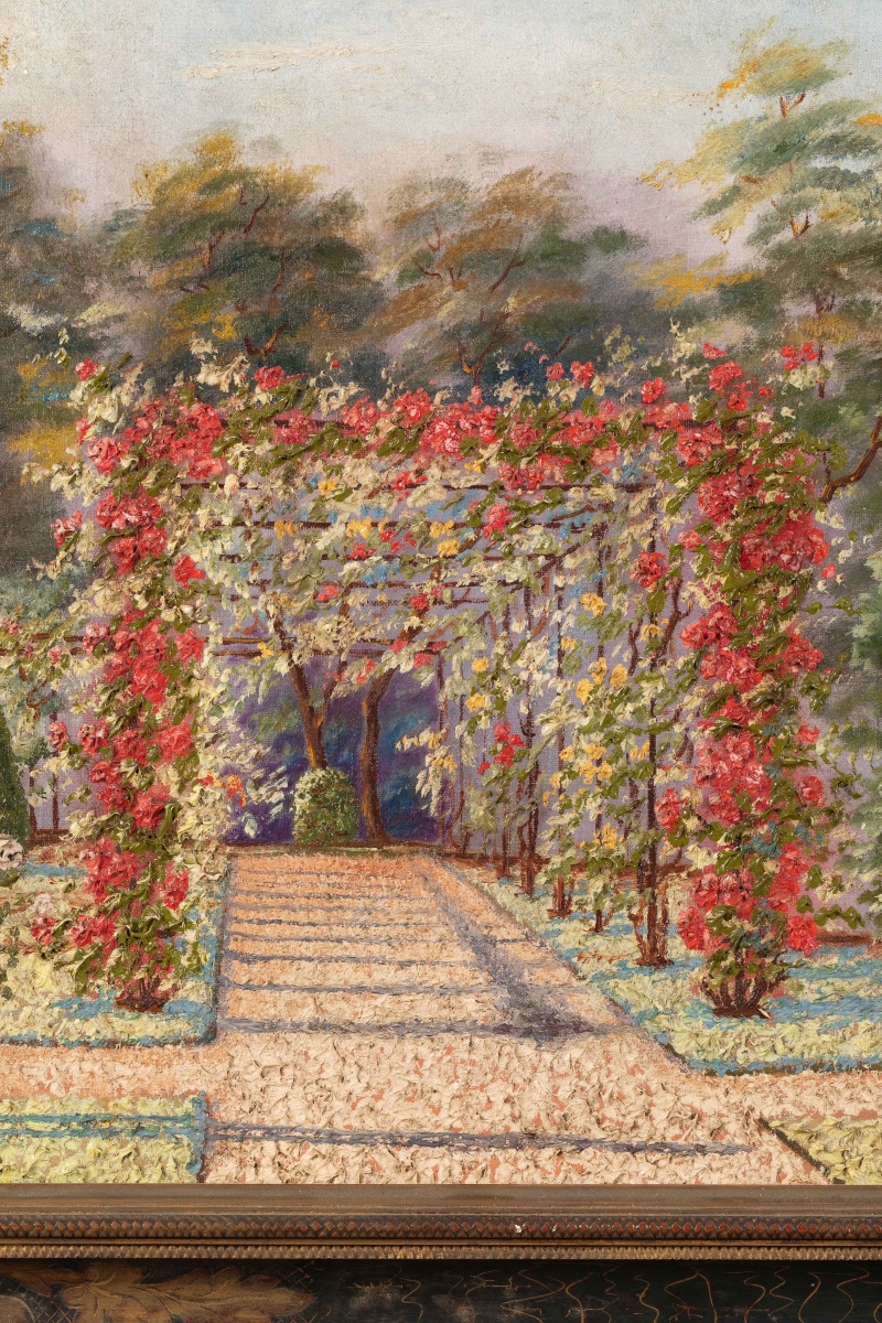 F. Margotin – Flower Garden And Rose Garden, Oil On Canvas, First Half Of The 20th Century-photo-3