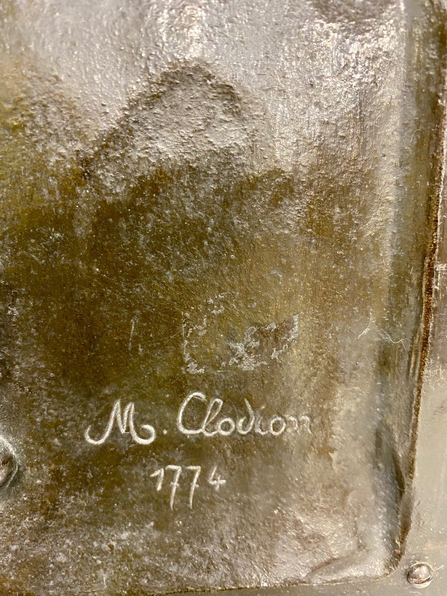 Clodion Rectangular Bronze Plate With Medal Patina-photo-3