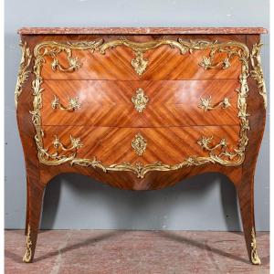 Commode In Marquetry Decorated With Gilt Bronze