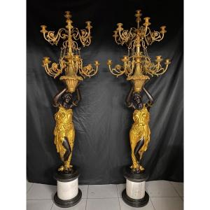 Pair Of Large Torcheres In Bronze