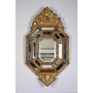 Pareclosed Mirror In Repoussé Copper Period 19th Century