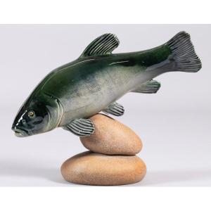 Enameled Fish Sculpture In Ceramic 1960