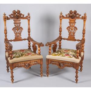 Pair Of 19th Century Renaissance Armchairs