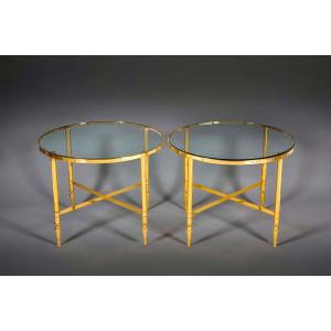 Paire De Tables Basses Circulaires En Laiton 