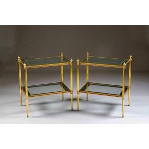 Pair Of Neoclassical Brass Side Tables, 1970s