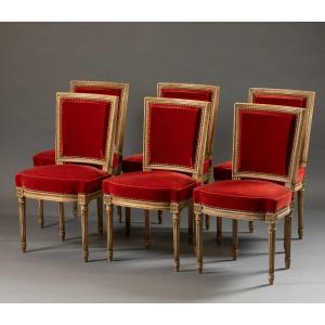 Set Of Six Louis XVI Style Chairs, 20th Century Work 