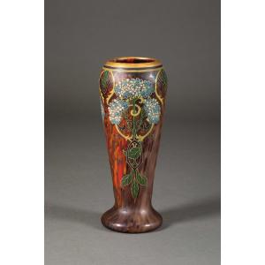 Art Nouveau Vase In Enameled Glass 