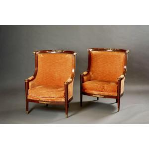 Pair Of Mahogany Gondola Armchairs, Empire Period – Early 19th Century