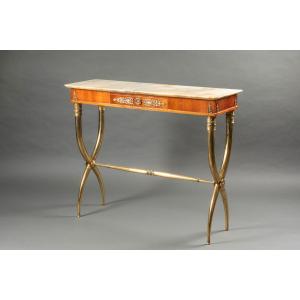 Console de style Empire en acajou, bronze doré et plateau en onyx