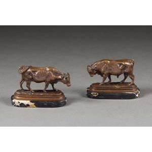 Paire de bronzes animaliers, Taureau et Vache, d’après Rosa Bonheur, fin XIXe siècle