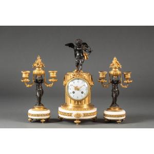 Garniture de cheminée Louis XVI en bronze doré, Samuel Marti