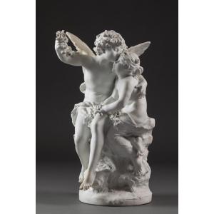 Important Porcelain Biscuit Group Signed By Auguste Moreau – Late 19th Century