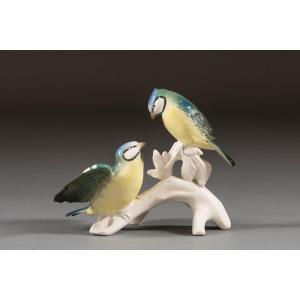 Saxon Porcelain Set - Pair Of Blue Tits - Karl Ens Volkstedt