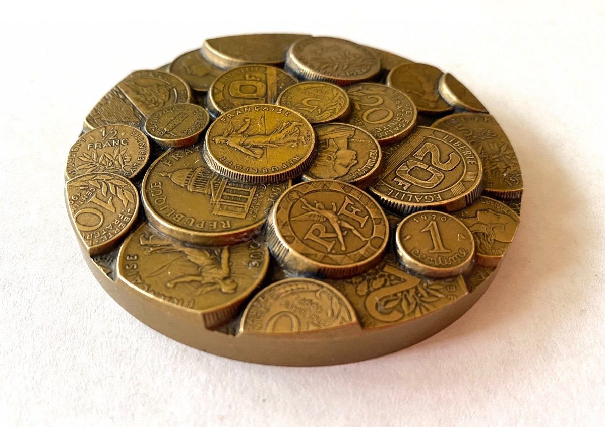 Médaille Presse-papiers En Bronze XXème. Pièces De Monnaies. Nouveau Francs.