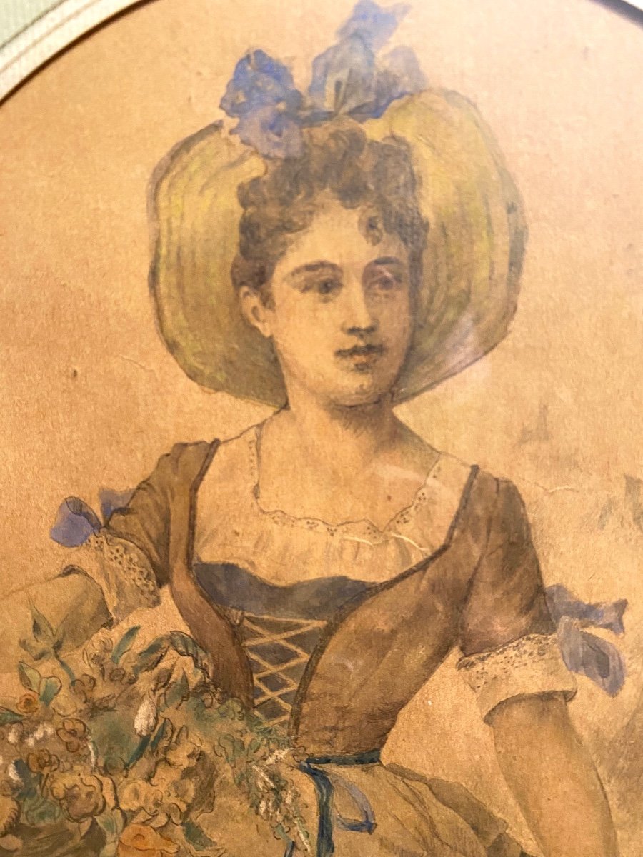 “ The Beautiful Gardener”. Watercolor. Late 19th Century. Charles Lenoir (?)-photo-3