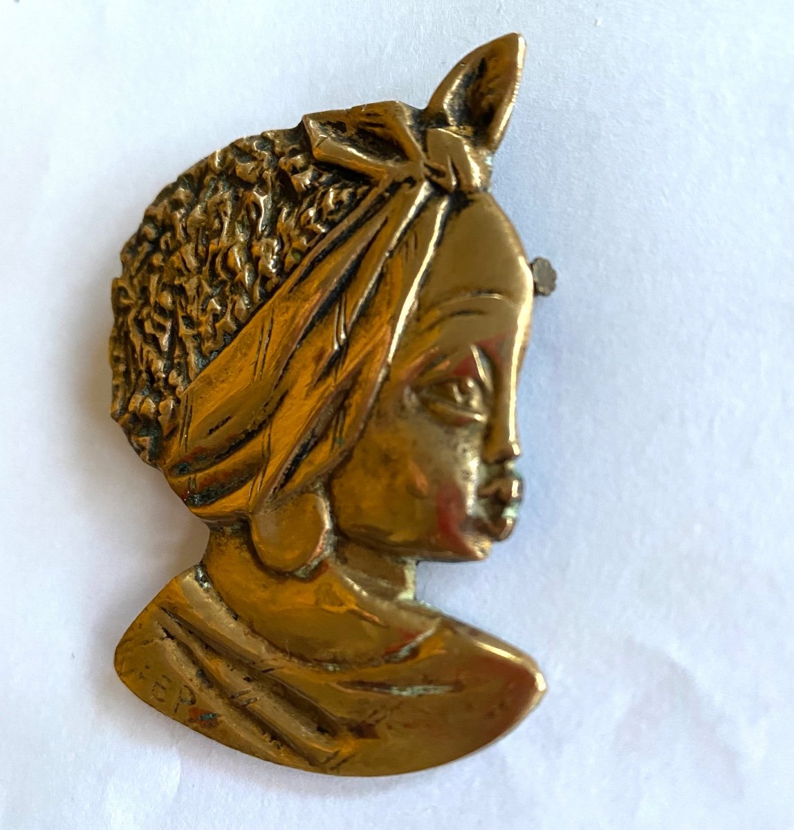 Africanist Brooch In Bronze Early XXth. Woman Profile.-photo-3