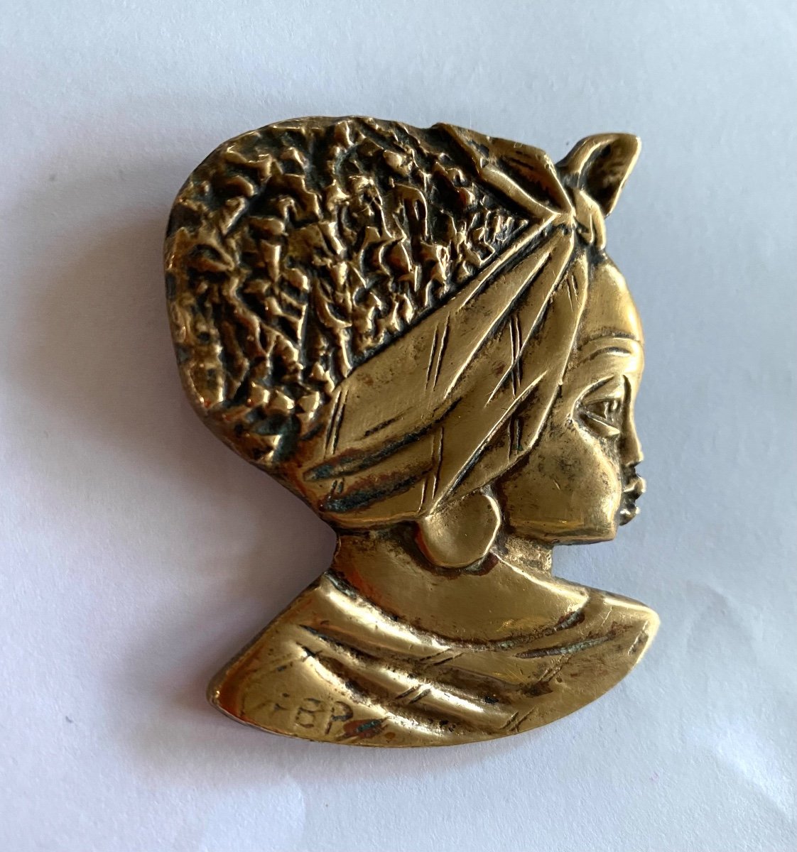 Africanist Brooch In Bronze Early XXth. Woman Profile.-photo-4