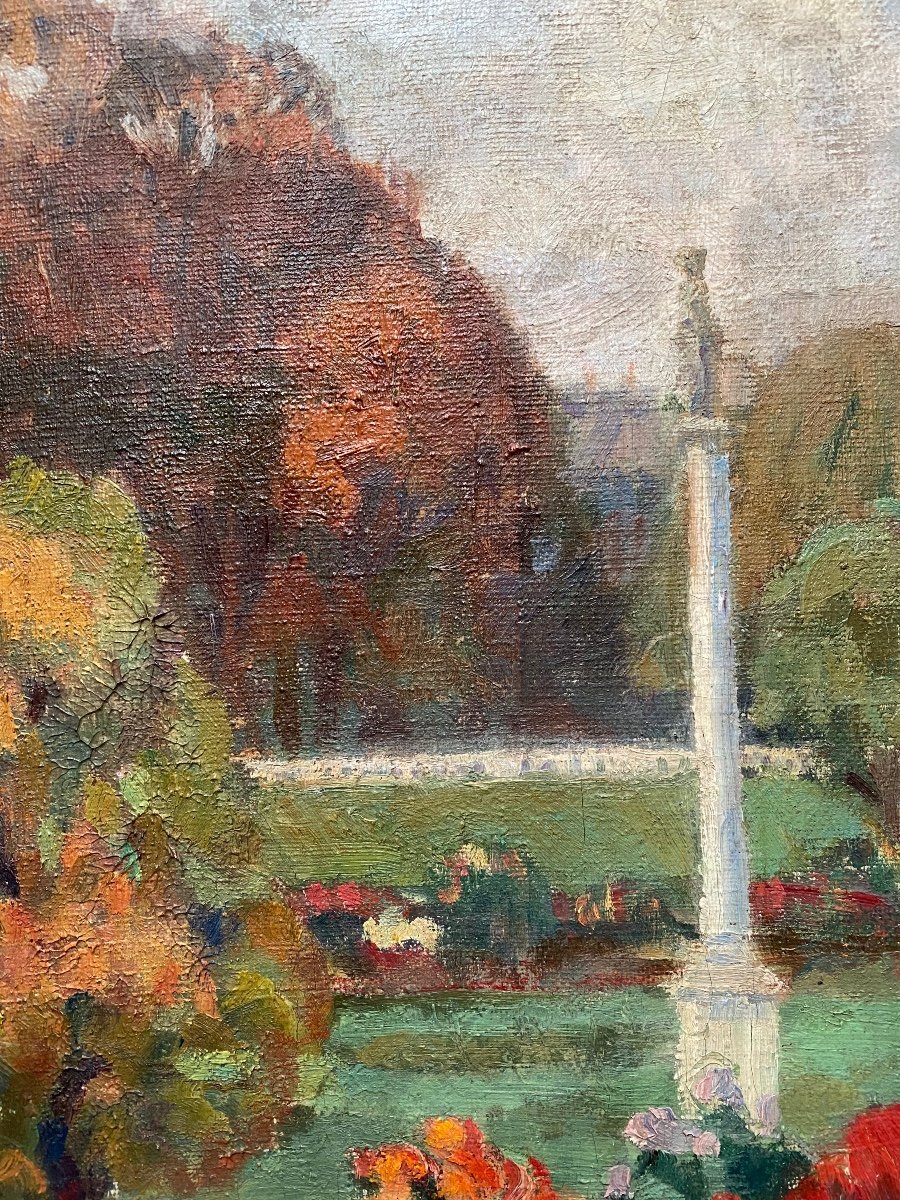 “the Luxembourg Garden. Paris”. Oil On Canvas. Early XXth.  Myrthée  Baillon De Wailly -photo-3